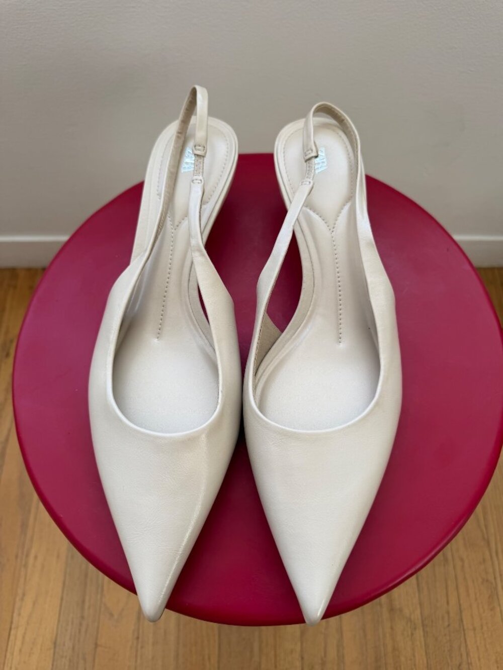 Zara Womens White Pointed-Toe Slingback Heels Size 41 Faux Leather